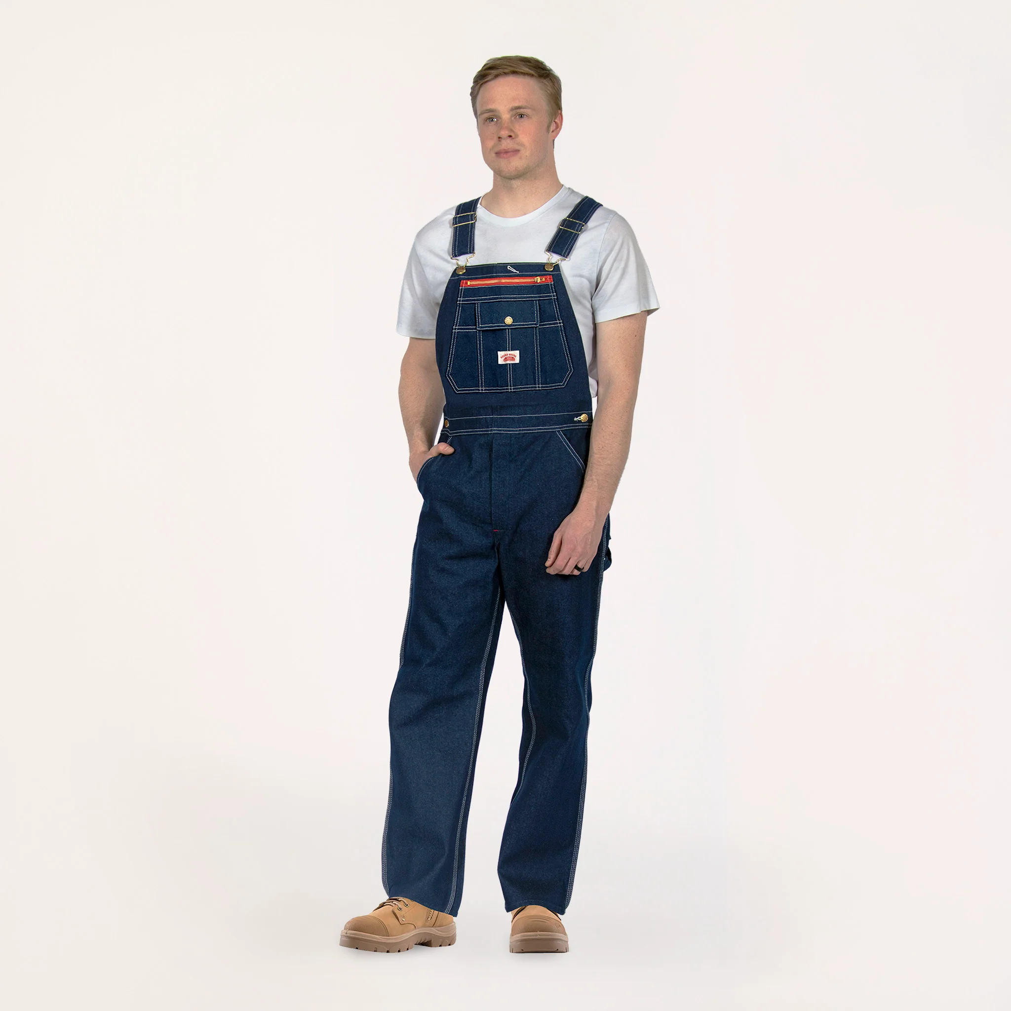 Non-USA Utility Zipper-Bib Blue Denim Overalls - Not Sewn in USA